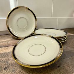 Vintage Lenox Hancock Presidential Collection Saucers Black Gold Set of 6 USA