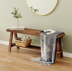 Rustic Wooden A-Frame Bench with Storage Shelf