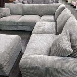 New 99x99 Corduroy Sectional Couch With Ottoman : Free Delivery 