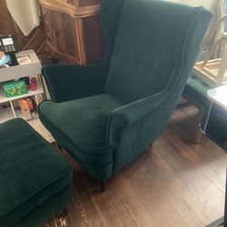 Pick Up Asap $200. Firm  Emerald Green Accent Chair With Ottoman 