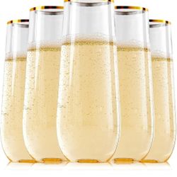 Champagne Glasses Plastic With Gold Rim