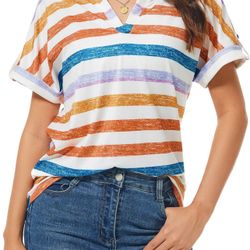 Womens Short Sleeve Summer Tunic Tops V Neck Casual Loose Fit Shirts 2025 Trendy Blouses Basic Tee（small）