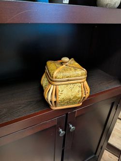 Decorative Embossed Faux Leather and Rattan Box