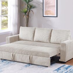 😎 Sofa Bed, Corduroy Fabric, Beige Color, New In The Box.