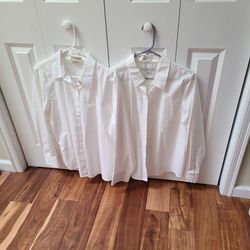 2 White Women's Cotton Shirts Size Large