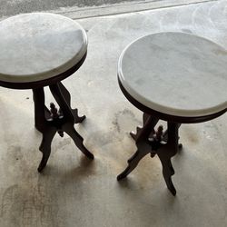 2 end tables with granite tops
