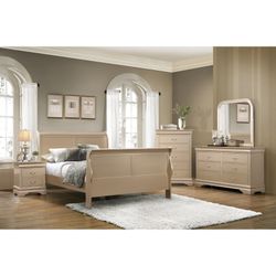 Metallic Champagne Sleigh Bedroom Set - Queen (NO CREDIT CHECK FINANCING AVAILABLE)