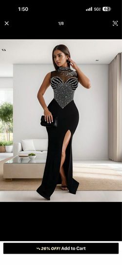 Black wet silver long dress