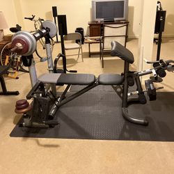 Weight Bench, w/ Barbell & Weights for multifunctional workouts