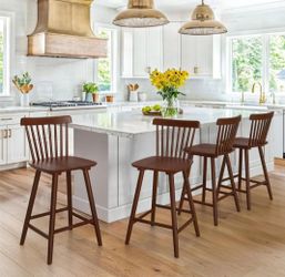 New 24-inch, Set of 4 Solid  Wood Spindle Counter Stools, Walnut brown
