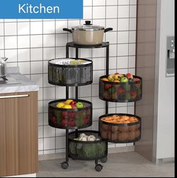 Brand new!Rotating Storage Rack with Wheels, 5-Tier Black Fruit And Vegetable Organizer, Mobile Utility Cart for Kitchen/Bathroom/Living Room, Perfect