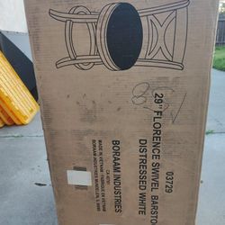 Qty:2- Boraam Florence Swivel Stool, 29" Bar Height, Black/Distressed White