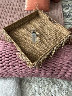 XL Boho Woven Tray / Basket with Fringe