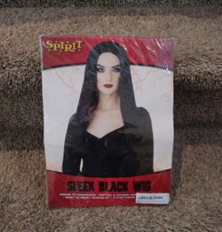 New Spirit Halloween Sleek Black Long Hair Wig Morticia, Wednesday Adams, Witch,