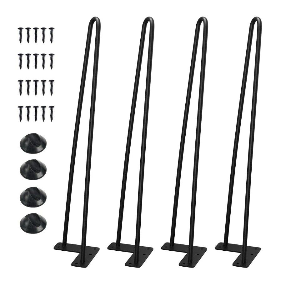 20 Inch Heavy Duty Hairpin Furniture Legs, Metal Home DIY Projects for Nightstand, Coffee Table, Desk, etc with Rubber Floor Protectors Black 4PCS