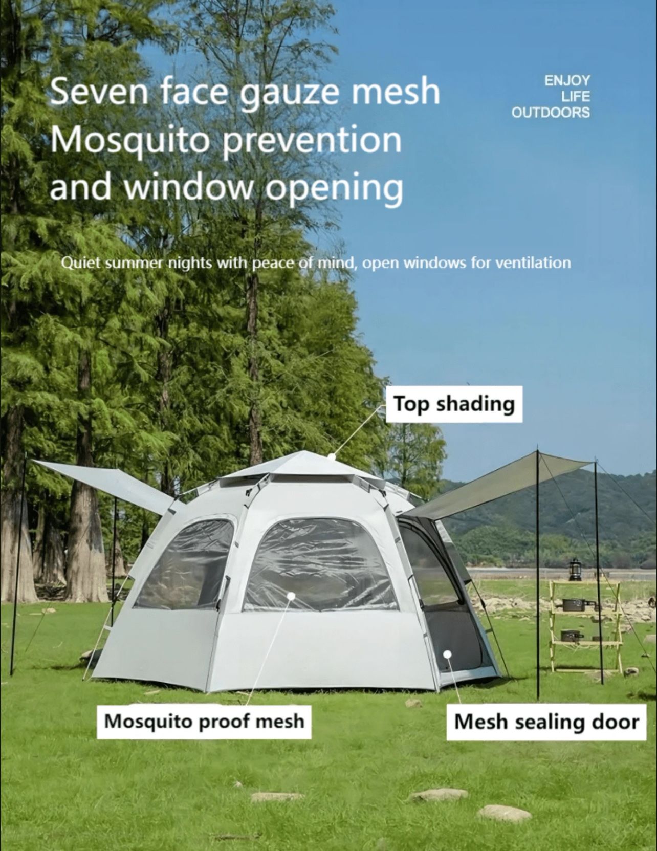 2-5 Person Camping Tent+Awning (with Storage Bag)