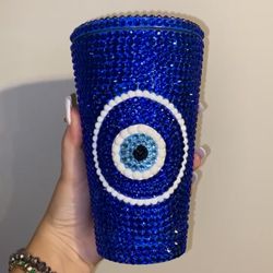 Blue Rhinestone Evil Eye Tumbler 