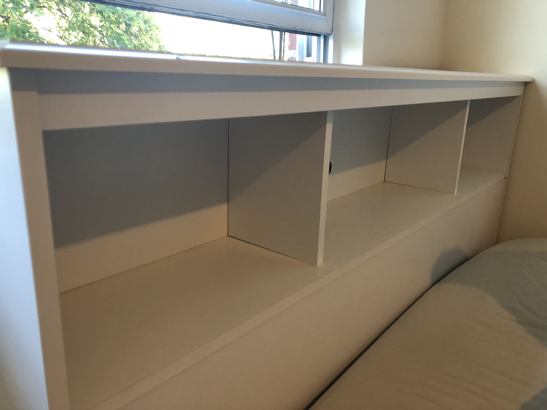 White Full Size Bookcase Headboard for Bed