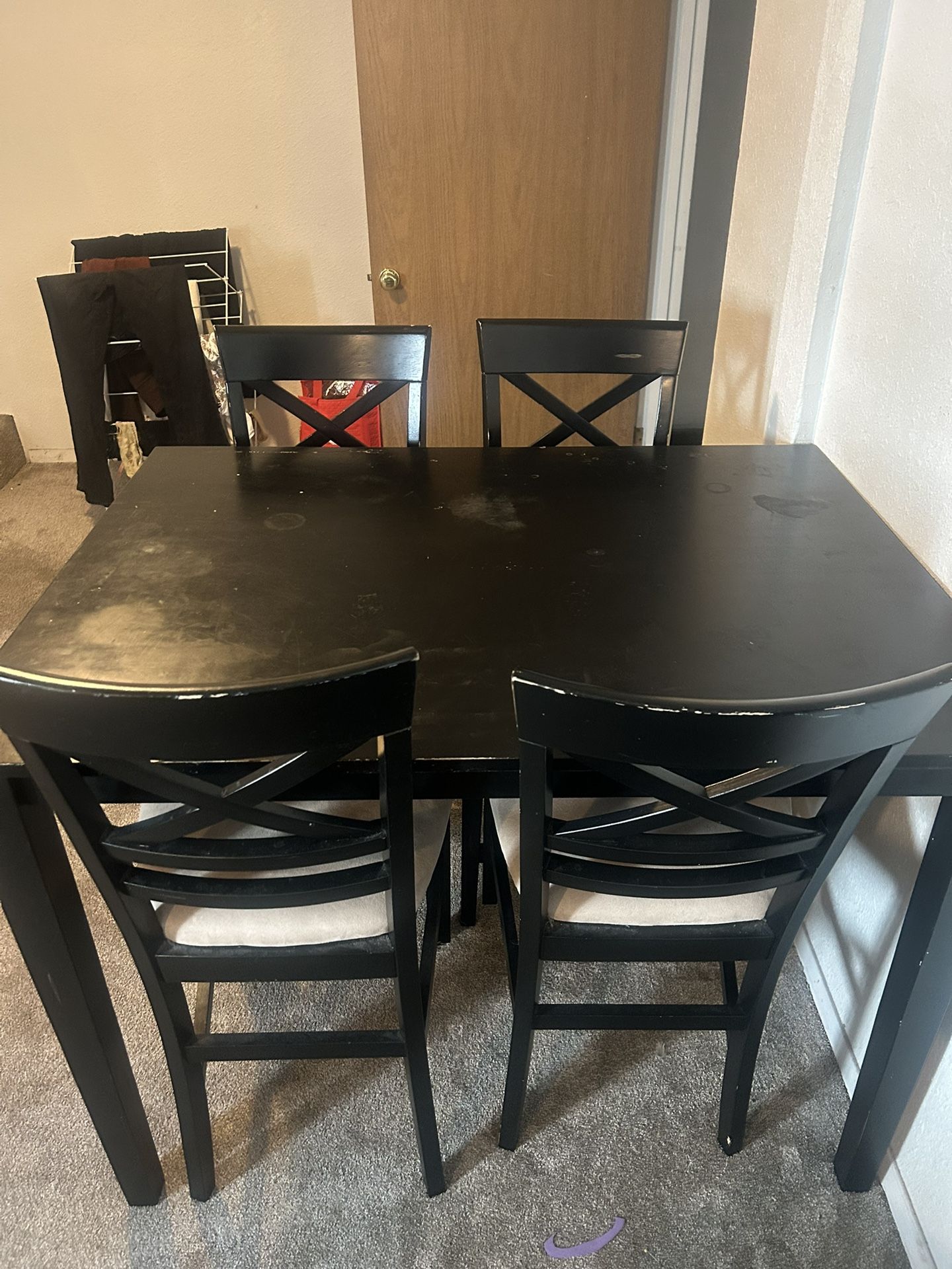 Counter-Height Dining Table Set – Black Wood, 4 Chairs