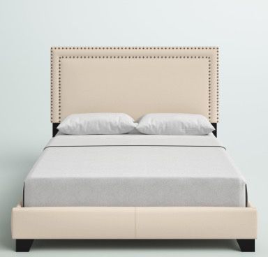 Charlie Upholstered Standard QUEEN Bed Frame, Beige 