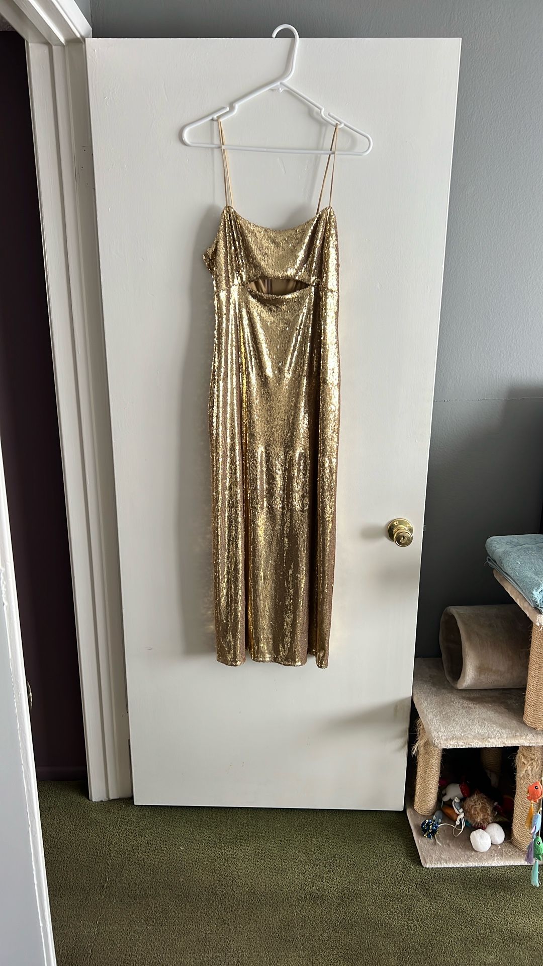 Halston Gold Sequin Dress Size 10