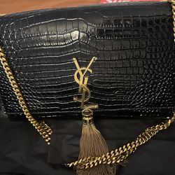 Kate Medium Tassel YSL Crossbody Bag in Croc-Embossed Leather