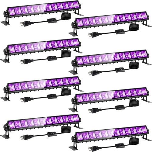 8 Pack 40W LED Black Light Bar, Black Lights Light Up 4000ft² with Switch+Plug+6ft Cord, for Glow Party Supply, Halloween, Bedroom, Body Paint, Fluore