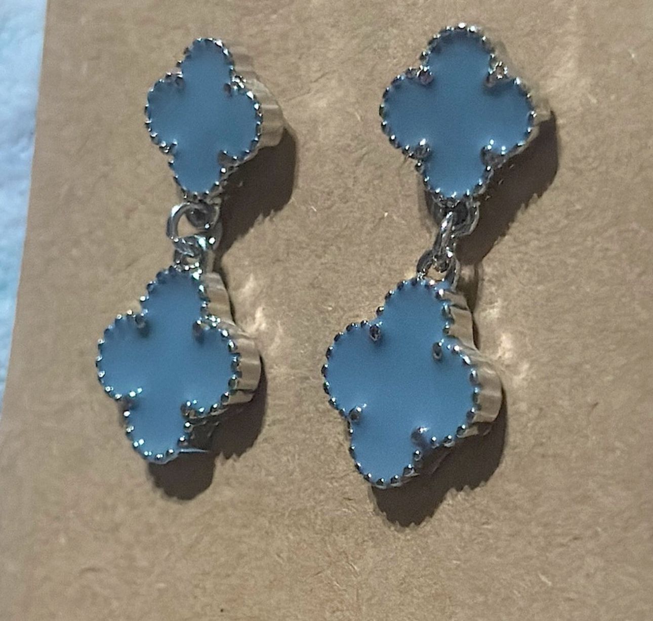 Silver and Blue Clover Earrings