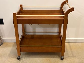 Vintage-Style Warm Wood Bar Cart with Gold Hardware - Excellent Condition