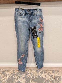 Nine West Gramercy Skinny Light Wash Mid Rise Floral Embroidery Jeans Women Size 8