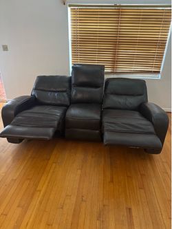 Grey Leather Reclining Sofa