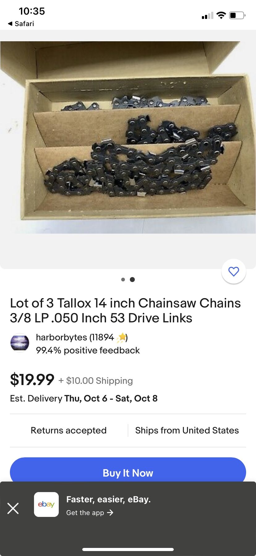 Lot of 3 Tallox 14 inch Chainsaw Chains 3/8 LP .050 Inch 53 Drive Links for Sale in Lincoln