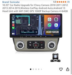 10.33" Car Radio Upgrade for Chevy Camaro 2010 2011 2012 2013 2014 2015,Wireless CarPlay Android Auto,Android 13 Head Unit with WiFi SWC GPS 1080P Bac