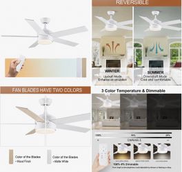 White Ceiling Fan with Light and Remote