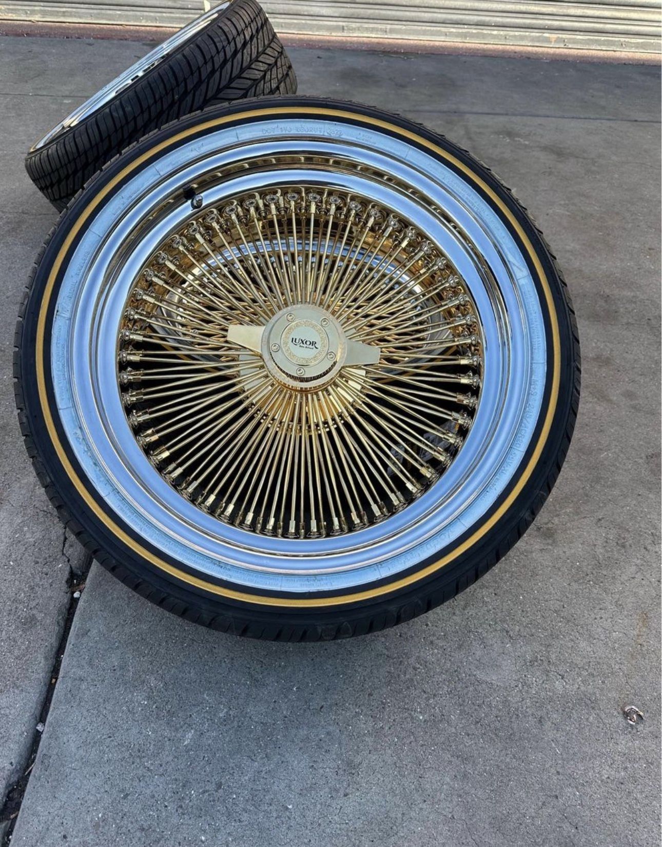 20" gold wire wheels with 245/40R20 vogue tires available with installation mounting and balance We Finance 