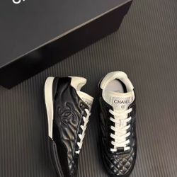 Chanel 25S De Trainers Round Toe Lace Up Flat Low Top Life Casual Shoes Women's Black