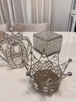 Crystal Rhinestone Crown Candle Holders Set of 3