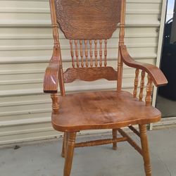 Vintage Solid Oak Captains Dining ArmChair Carved Back Rest 
