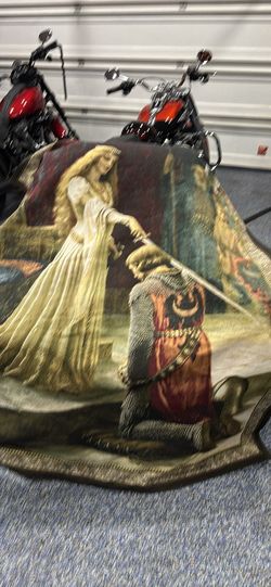 Beautiful large tapestry named accolade of a person being knighted