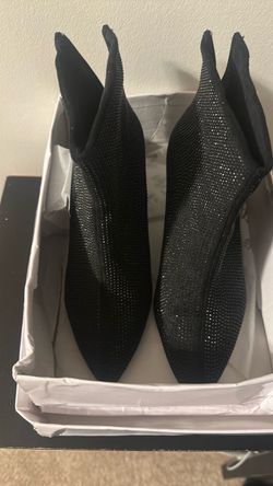 Black Rhinestone Pointed-Toe Ankle Boots