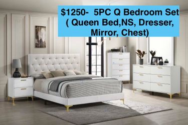 🌺 FREE DELIVERY 🌺Brand New 5PC Queen Size Bedroom Set ( Queen Bedframe, NS, Dresser, Mirror, Chest)