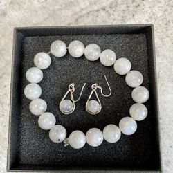 Moonstone Set Sterling Earrings And Bracelet 