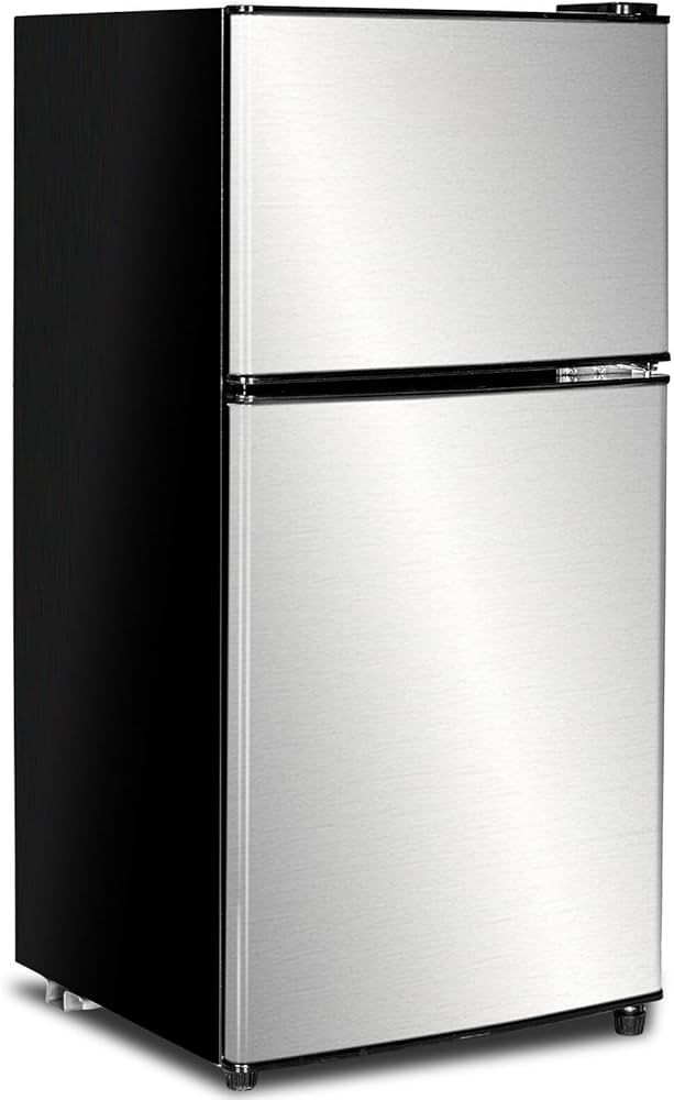 E-Fridge with Freezer, 3.2 Cu Ft Refrigerator, 2 Doors Refrigerator, Low noise, Energy-efficient, for Apartment, Dorm, Kitchens, Office and Bedroom,Si