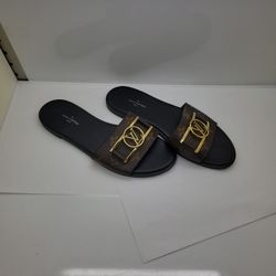 Louis Vuitton Lock It Insides Brown Monogram Samsals Flats Size 36