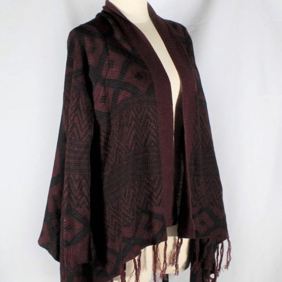 Burgundy Open Cardigan Sweater With Tassels NWT Size XL