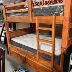 Triple Full Bunk Bed Oak Mattresses Included Colchones Nuevos 