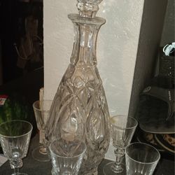Princess House Tequila Jar With Crystal Glasses