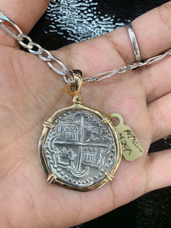Atocha Coin Pendant In 14k solid gold bezel with silver