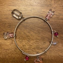 Bangle Bracelet With Pink Color Charms