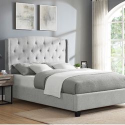 Queen Bed Light Grey With Mattress